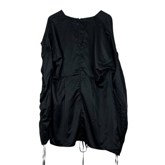 NWT PrettyLittleThing Mini Dress Womens 18 Black Satin Plunge Ruched Cocktail - Picture 5 of 6